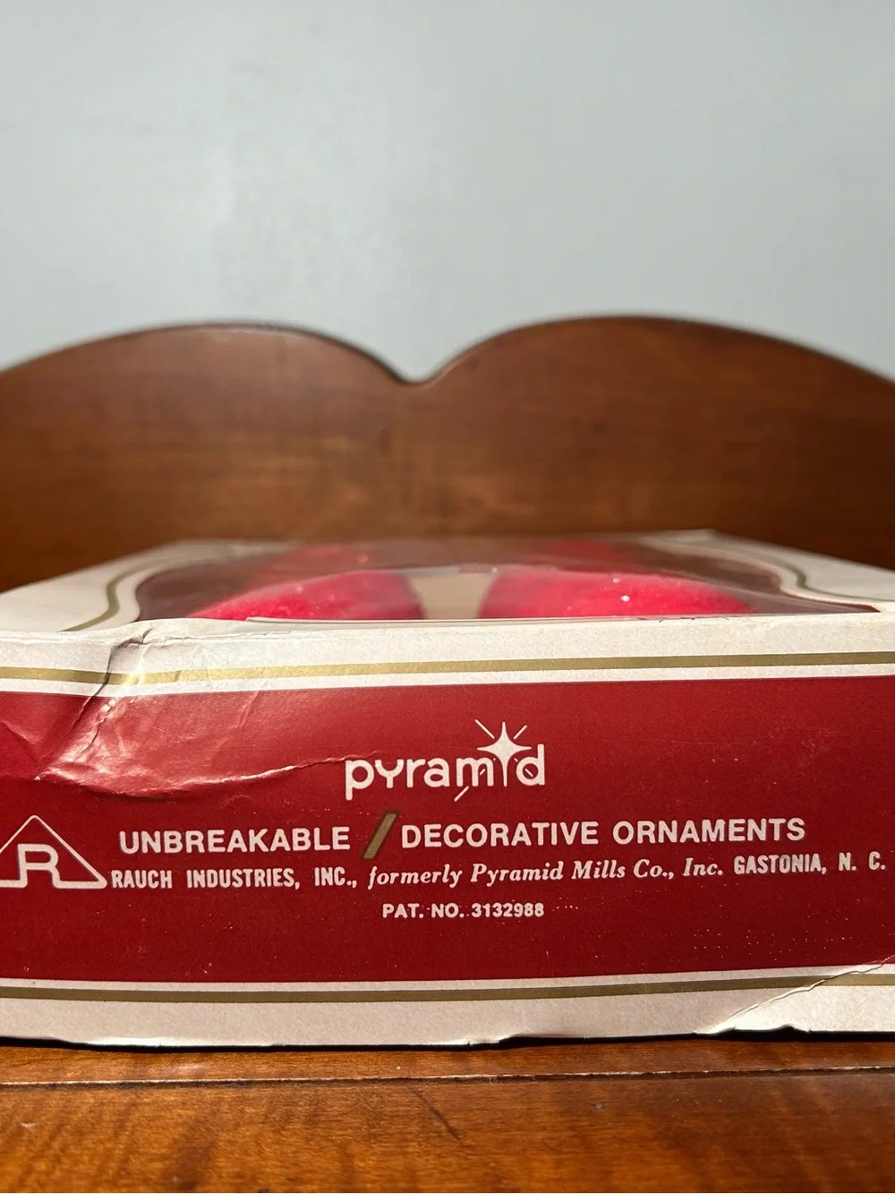 Set of 6 Red Sparkly Pyramid Unbreakable Ornaments 2 3/8” wide IOB
